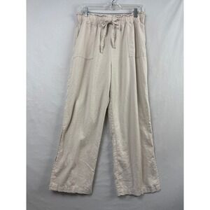 Calligraphie Linen Blend Wide Leg Pants Womens L Beige Excellent Paperbag Slit